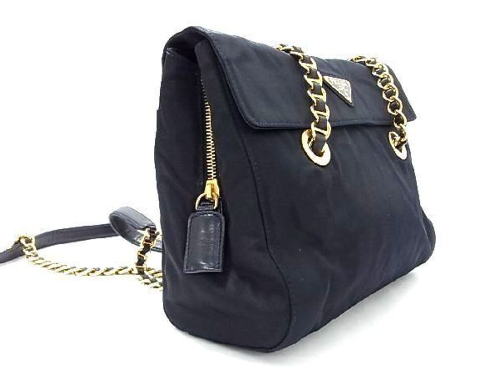 Prada Tote Tessuto Chain Blue Bag Navy Shoulder Blue